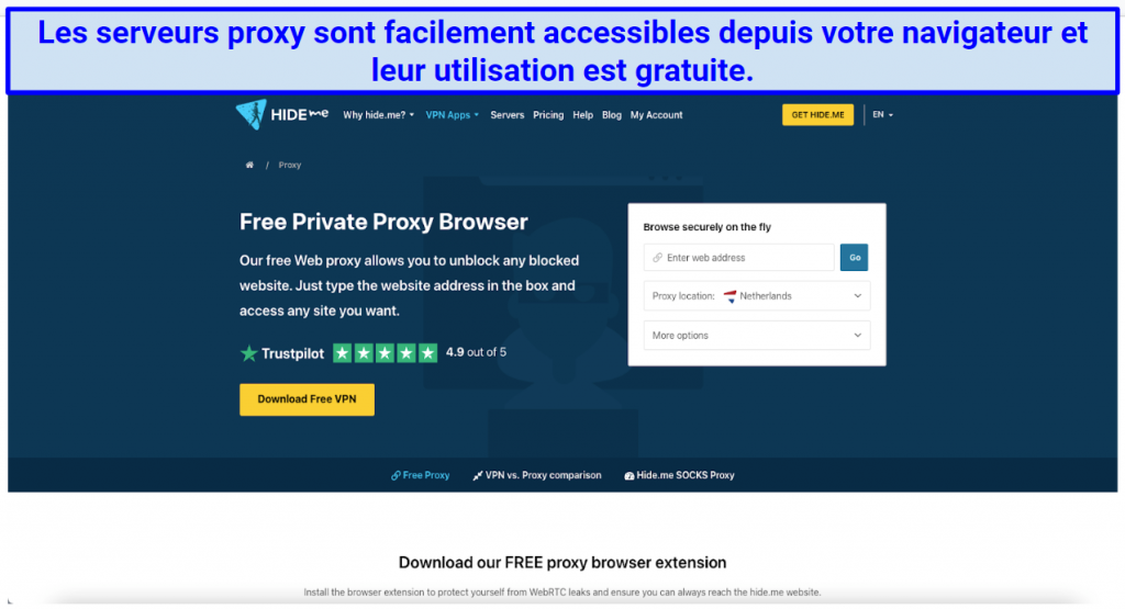 Graphic showing hideme's proxy browser homepage