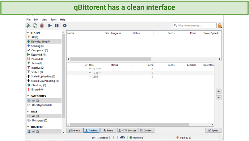A screenshot showing qBittorent has a clean interface