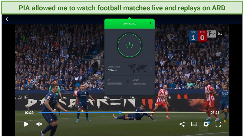 Using PIA's Berlin server to stream ARD football highlights from outside Germany