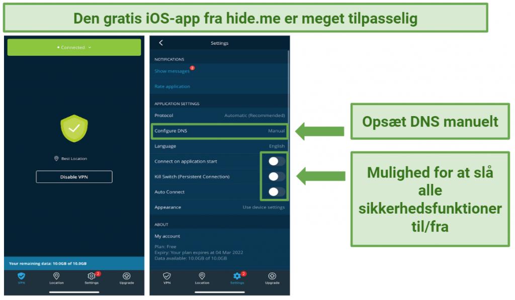 Screenshot of hideme's iOS app