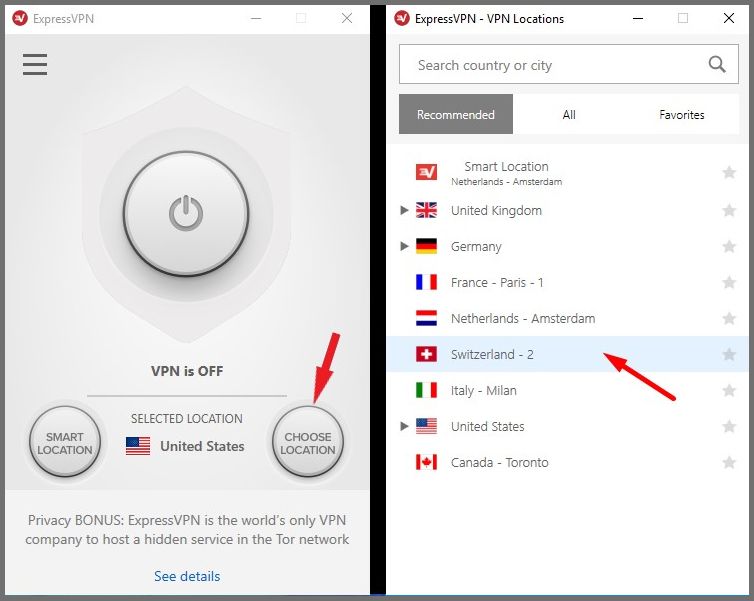 ExpressVPN interface