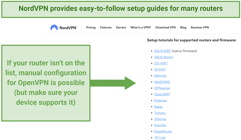 Screenshot of the NordVPN's router setup guides