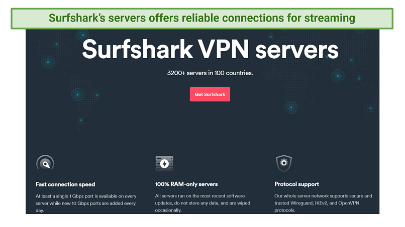 Screenshot showing information on the number of servers Surfshark has