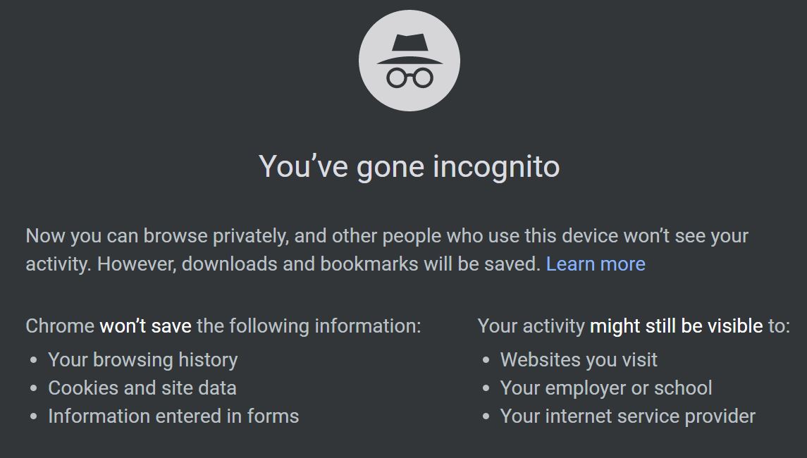 Chrome incognito mode