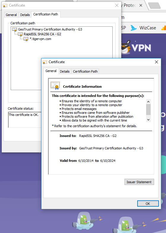 SSL certificate window