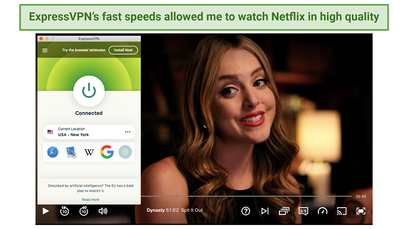 Screenshot of ExpressVPN unblocking Netflix US
