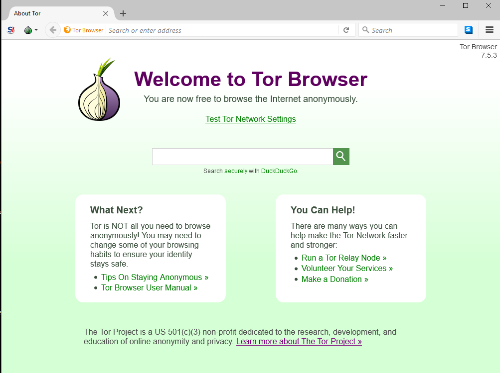 Image showing the Tor Browser landing page and onion logo