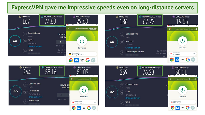 A screenshot showing ExpressVPN's speeds are ideal watching the Tour de France in perfect quality without any issue