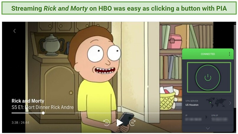 Screenshot of PiA Unblocking and streaming HBO