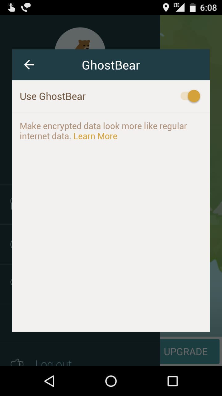 screenshot of TunnelBear's UI with GhostBear