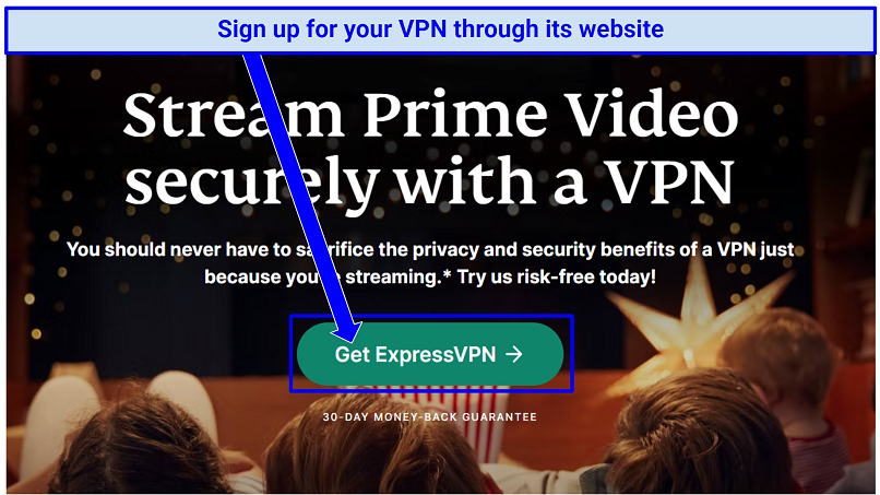 Screenshot showing ExpressVPN's sign up page for streaming amazon prime video