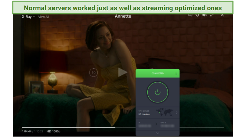 Screenshot of Amazon Prime Video player streaming Annette while connected to Private Internet Access