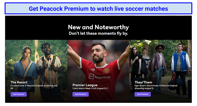 Screenshot of Peacock TV broadcasting the 2022 Premier League Live