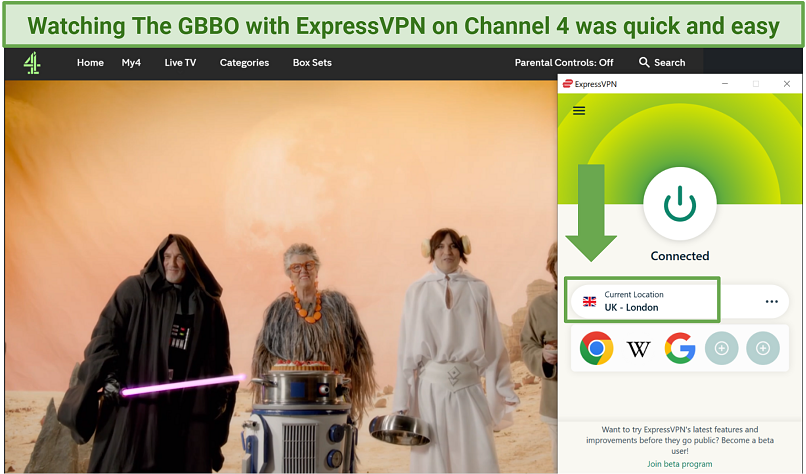 Streaming The Great British Bake Off on Channel 4 Using ExpressVPN Windows