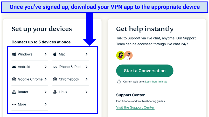 Screenshot showing ExpressVPN's device compatibility