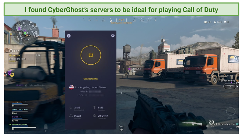 กราฟิกแสดง Call of Duty กับ Cyberghost