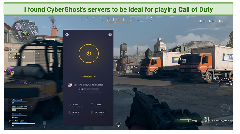 График показывает Call of Duty с Cyberghost