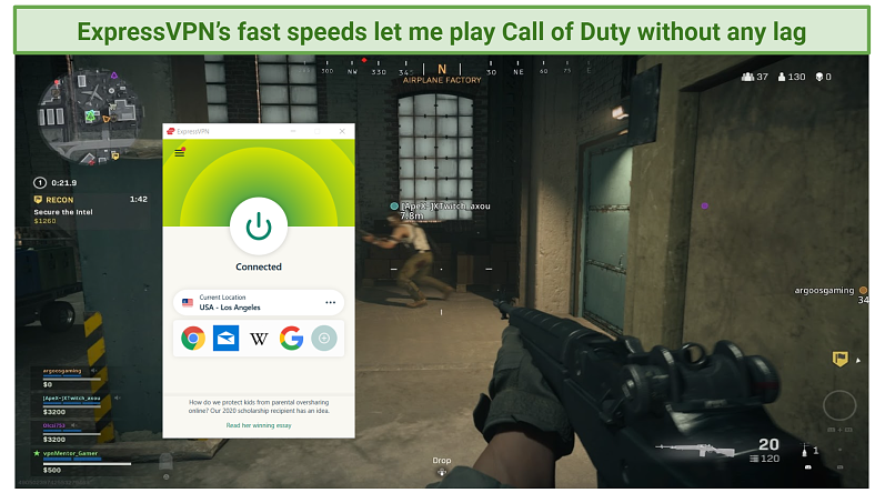 Graphic showing ExpressVPN with Call of Duty