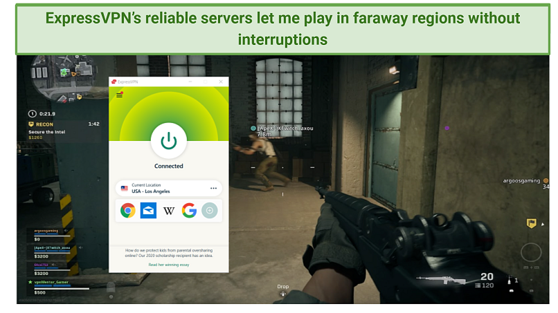 Screenshot of COD gameplay with a VPN active