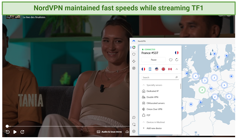 Watching TF1 with NordVPN's French server