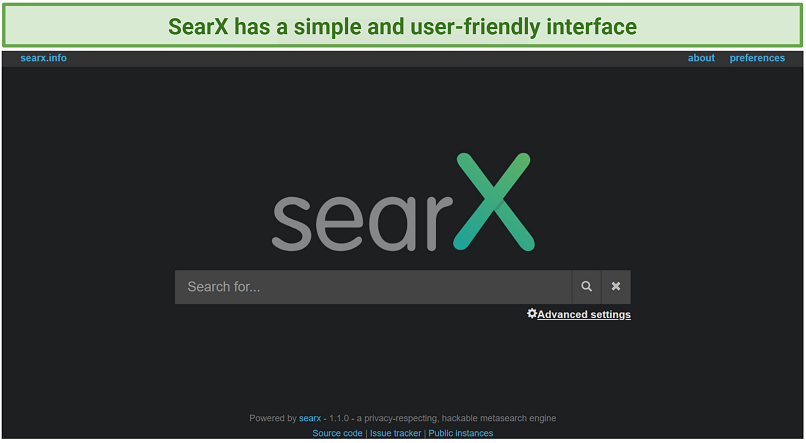 A screenshot showing SearX has a clean interface