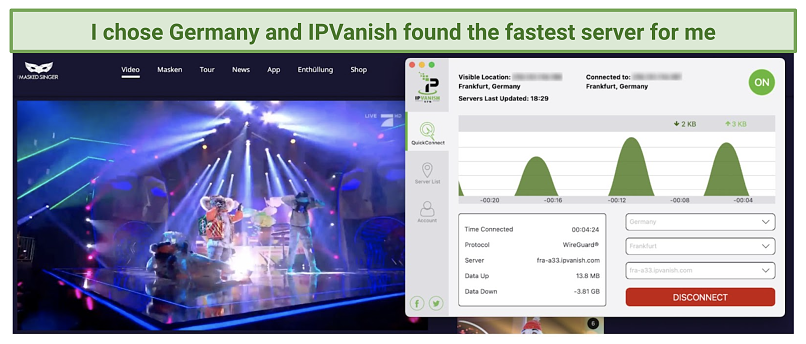 A screenshot of unblocking ProSieben using IPVanish