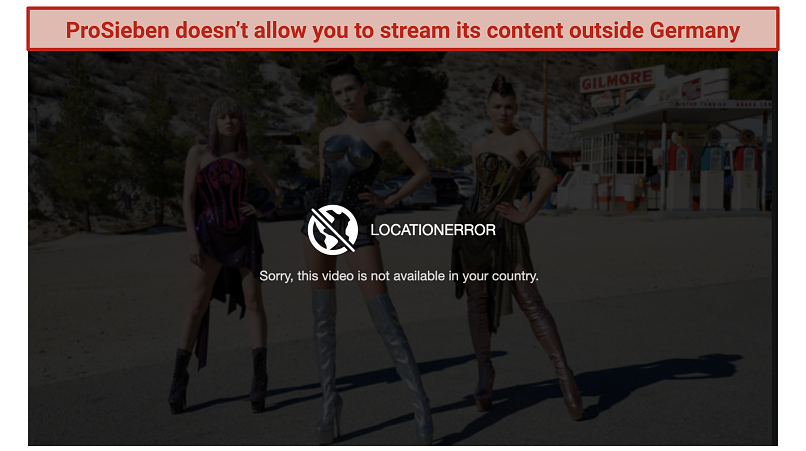 A screenshot of the error message when trying to stream ProSieben outside Germany