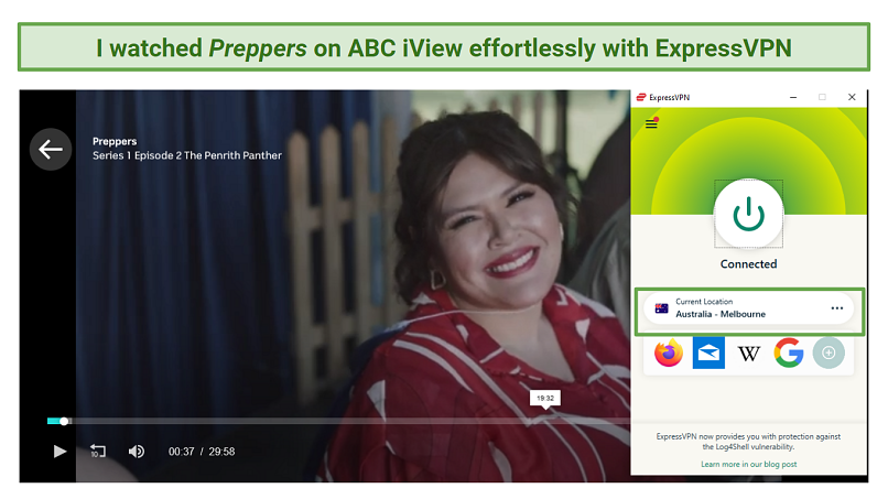 A screenshot of ExpressVPN unblocking ABC iView.