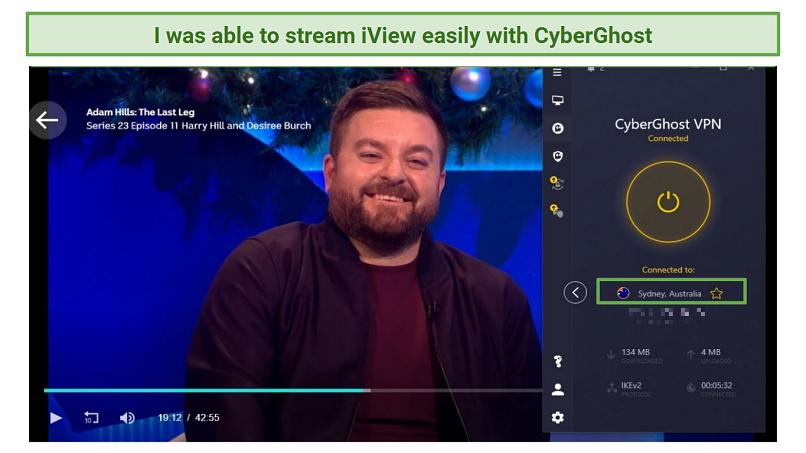 Screenshot of CyberGhost streaming iView