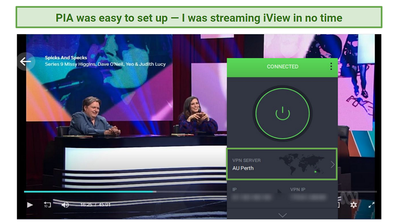 Image of Private Internet Access successfully unblocking ABC iView