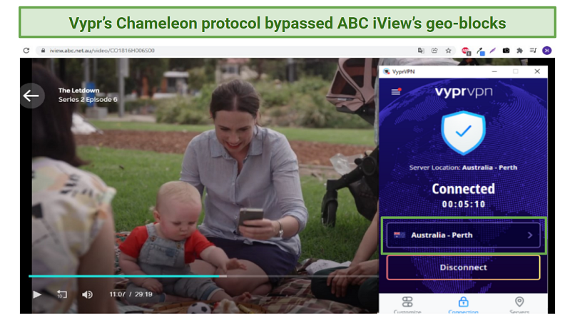 Image of VyprVPN successfully streaming ABC iView