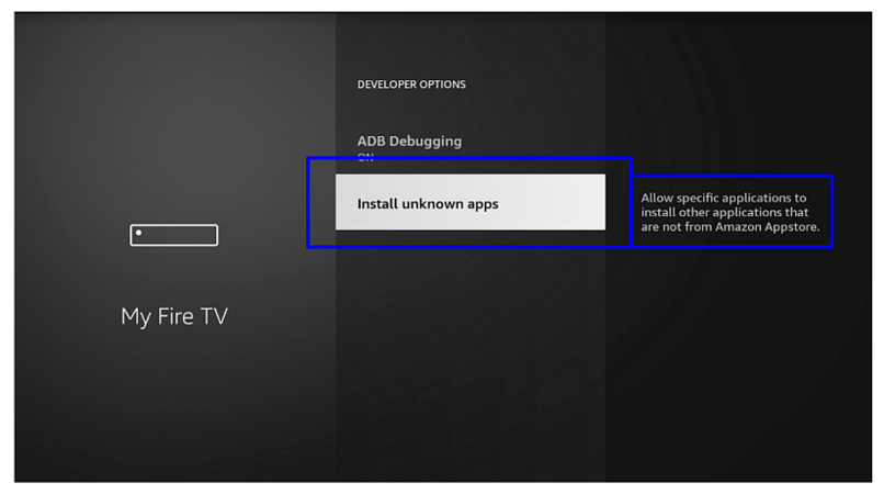 Where to install an APK file in Fire TV's settings