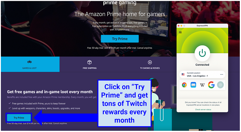 A screenshot of the Amazon Prime Gaming signup page
