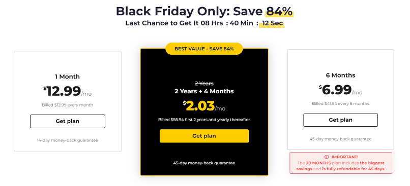 Screenshot showing CyberGhost's special discount for Black Friday and Cyber Monday