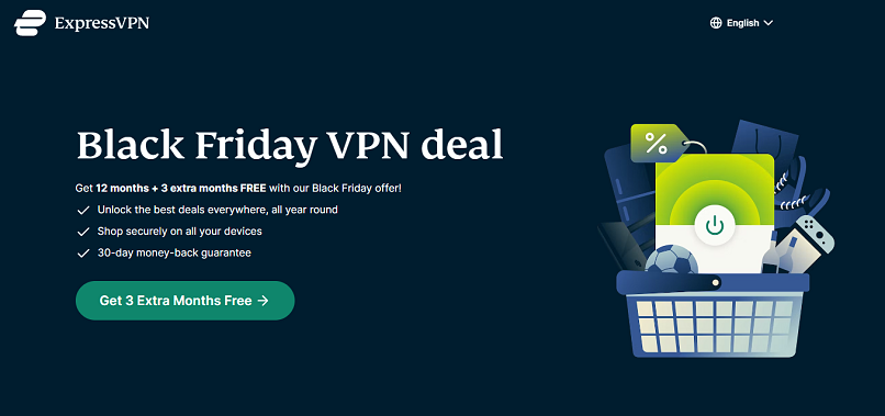 Screenshot showing ExpressVPN's special discount for Black Friday and Cyber Monday