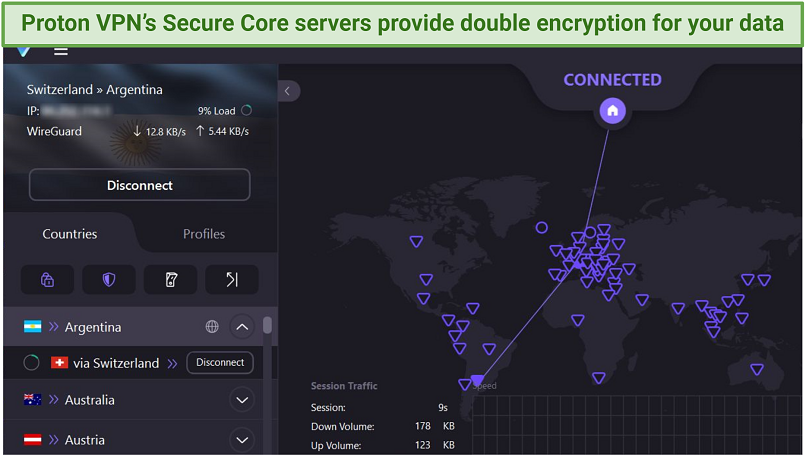 A screenshot showing Proton VPN's Secure Core feature and servers