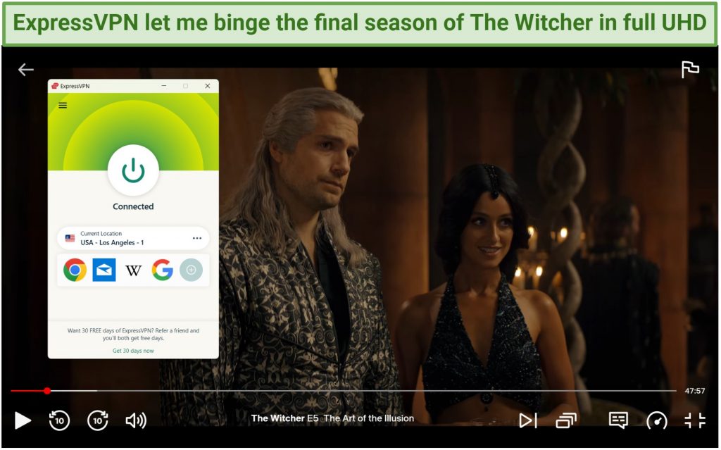 Streaming The Witcher on Netflix while connected to ExpressVPN.