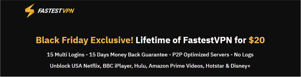 Screenshot of FastestVPN's website, showing its Black Friday discount