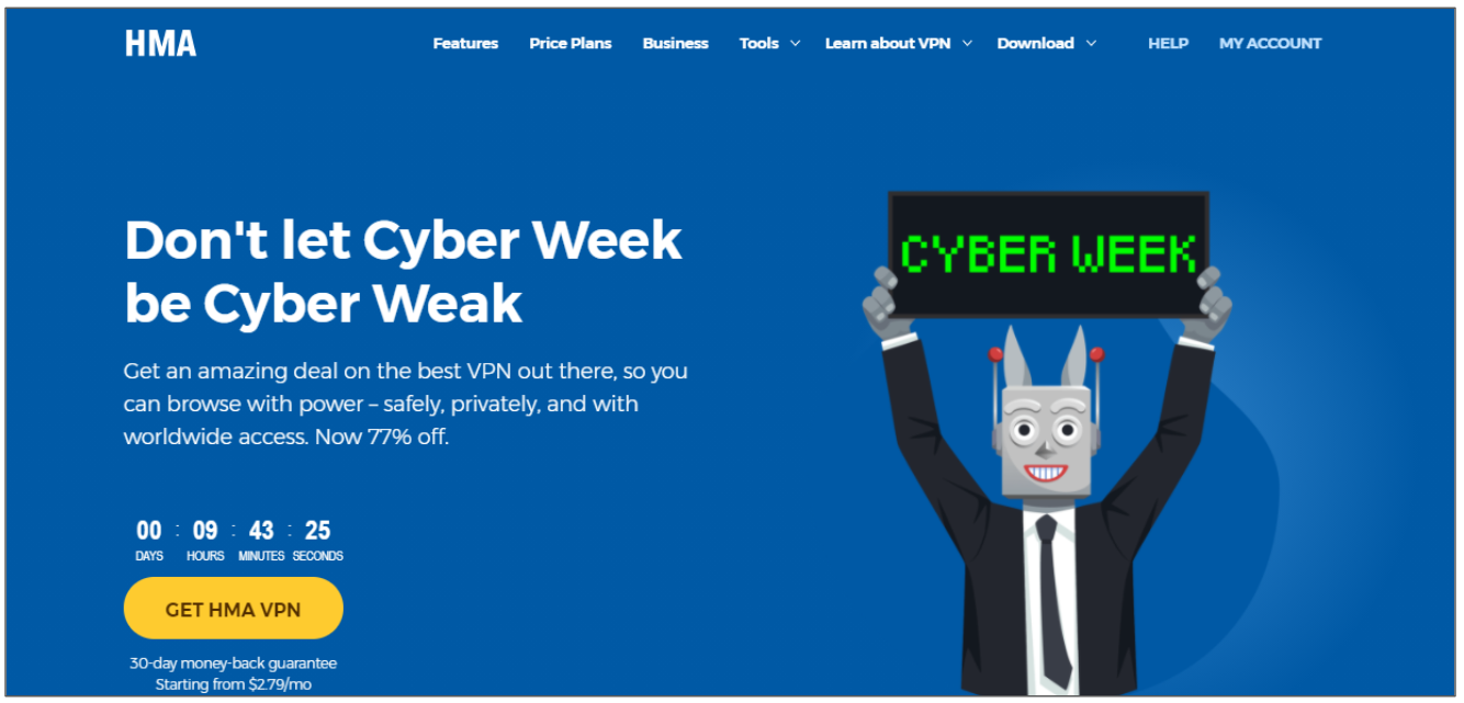 Screenshot of HMS's Black Friday/Cyber Monday Deals.