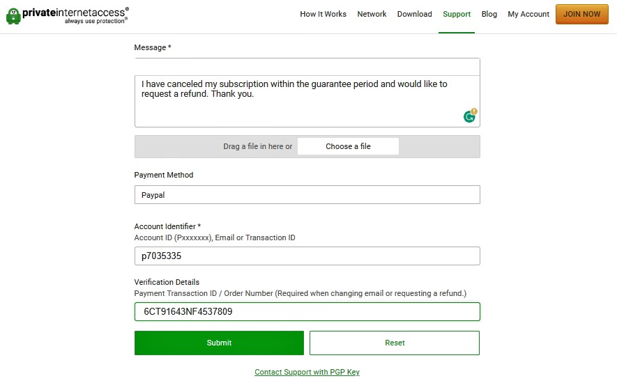 cancel private internet access subscribption