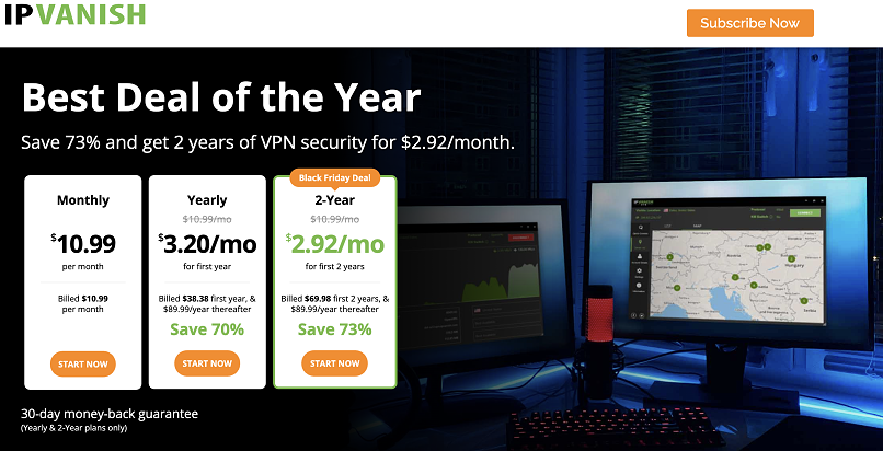 Screenshot of IPVanish's Black Friday/Cyber Monday Deal.