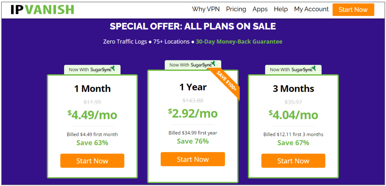 Screenshot of IPVanish's Black Friday/Cyber Monday Deal.