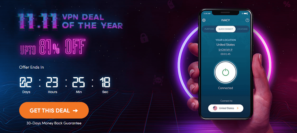 Screenshot of Ivacy VPN's Black Friday/Cyber Monday Deal.