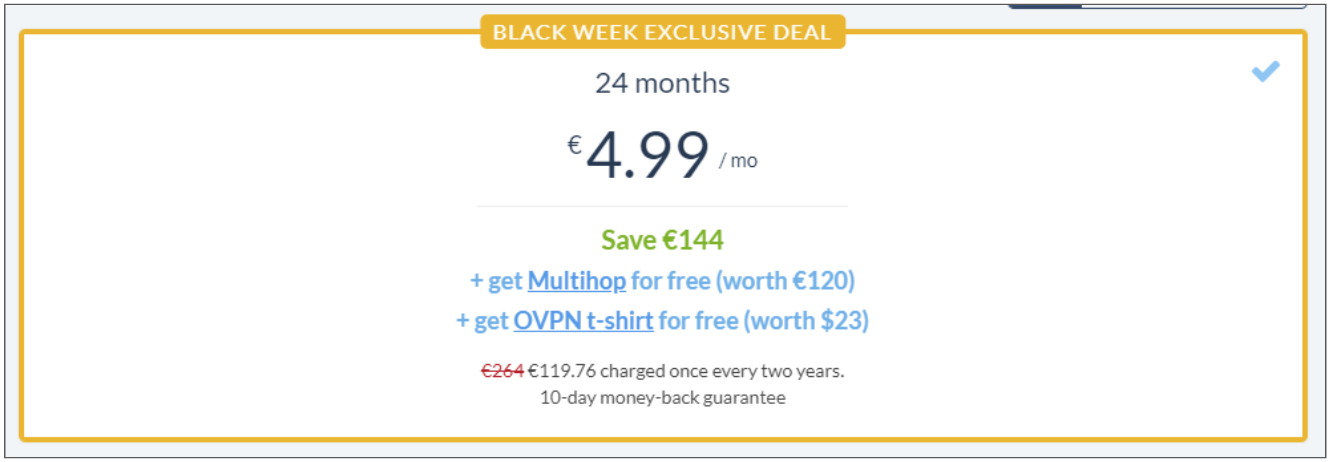 Screenshot of OVPN's Black Friday/Cyber Monday Deal.