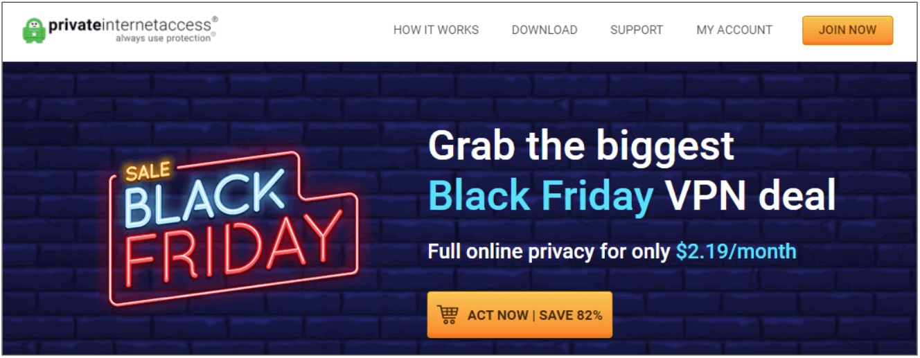 Screenshot of the new Black Friday/Cyber Monday discount from PIA.