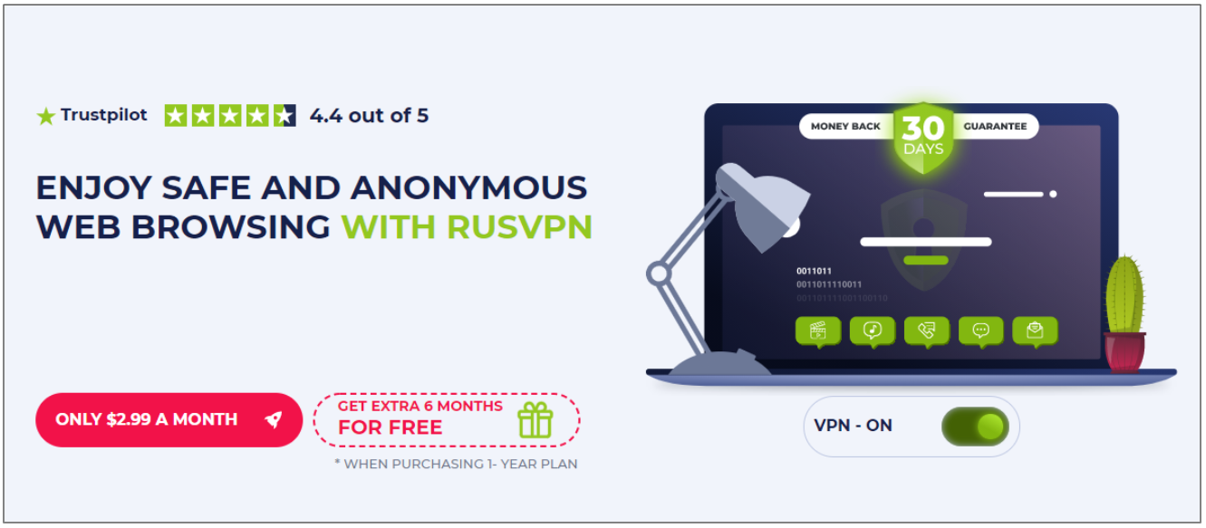 Screenshot of RusVPN's Black Friday/Cyber Monday Deal.