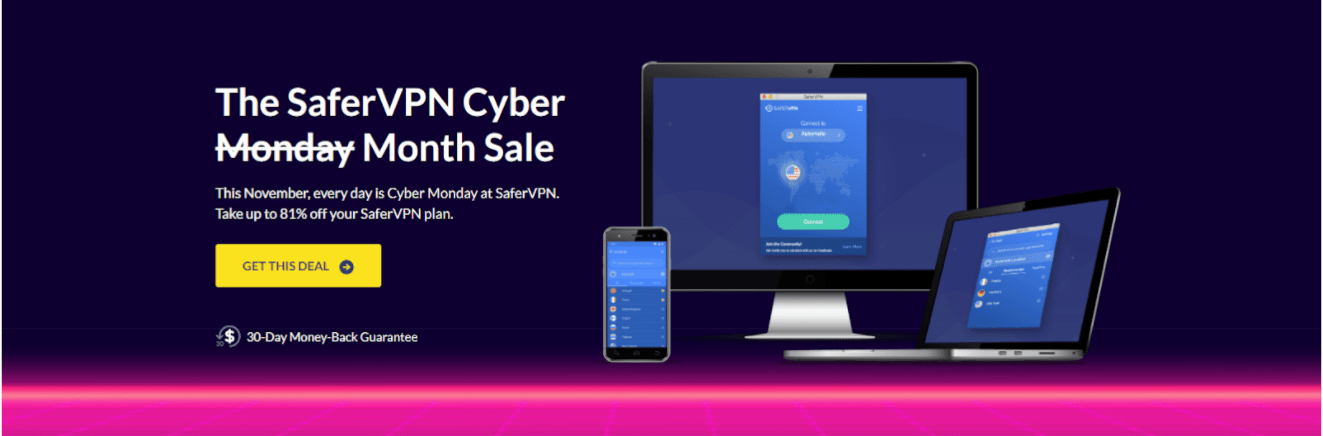 Screenshot of SaferVPN's Cyber Month deal.