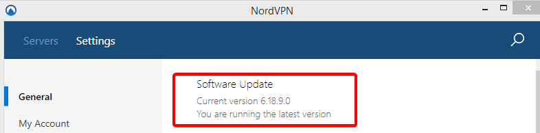 screenshot of NordVPN's software updates screen