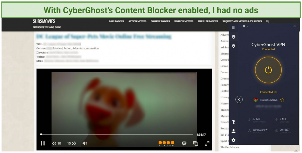 A screenshot showing the screen with no push ads with CyberGhost and its Content Blocker feature enabled