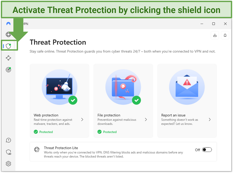 Screenshot of NordVPN's Threat Protection to block ads and malware on uTorrent